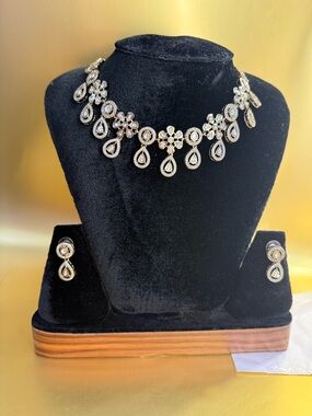 Gold-Tone Teardrop & Floral Crystal Necklace Set - Women Jewelry
